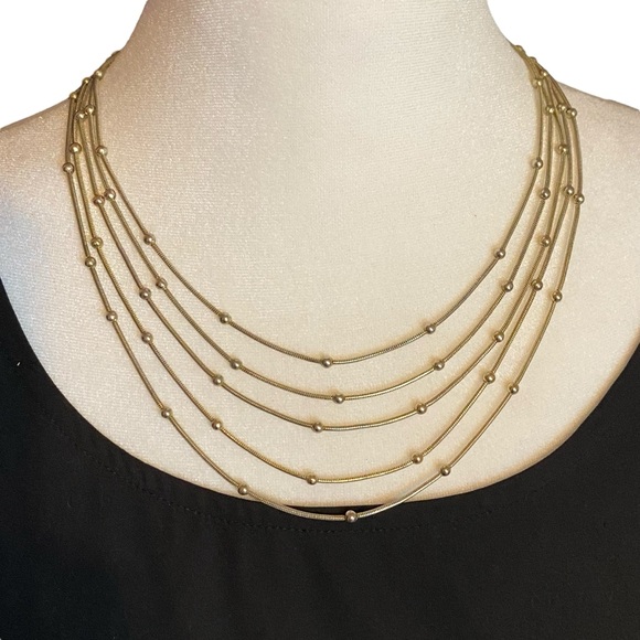 NY & Co Multi-Chain Layered Satellite Bead Necklace Gold-Tone - Picture 1 of 9